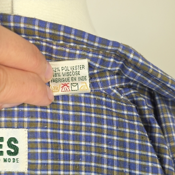 Les Ailes de la Mode Blue Checkered Button-Up Shirt – Vintage 90s – Size L - Picture 7 of 9
